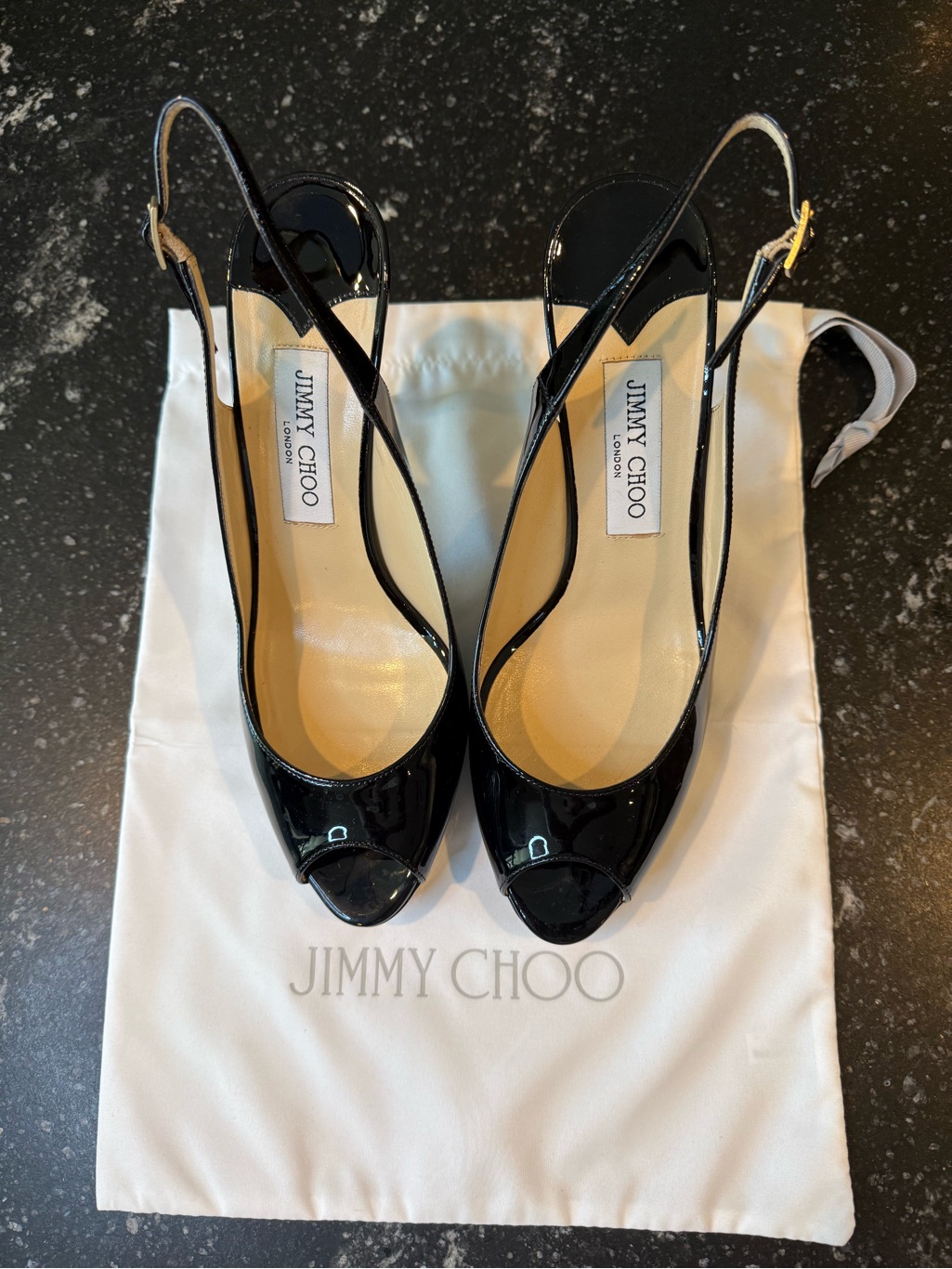 Euc Jimmy Choo Nova Patent Leather Slingback Peep Toe Platform Heels Black 40